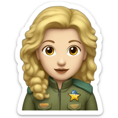 Soviet female pilot golden hair blue ayes grenn Green with brown plush jacket sticker