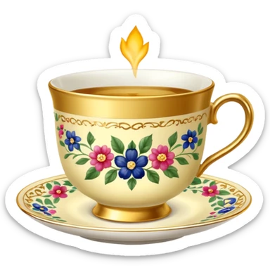 Golden teacup with floral pattern  sticker