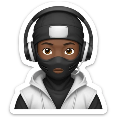ninja, black fullface ninja with white headphone sticker