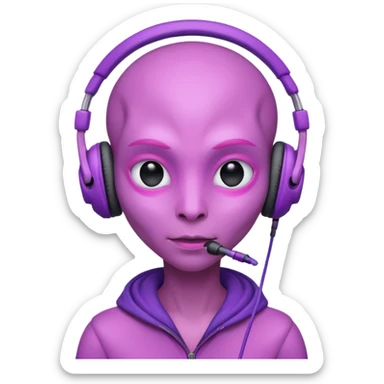 headphone wearing pink alien, purple haired sticker