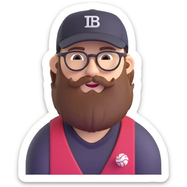 adventurer with beard, glasses and backwards baseball cap sticker