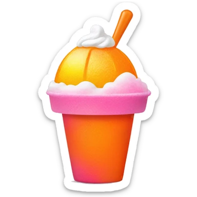 pink and orange hawaiian shaved ice and orange and pink cup with scoop of vanilla ice cream on top sticker
