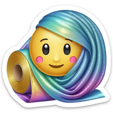 large sparkle emoji in the foreground with a roll of fabric visible behind it sticker