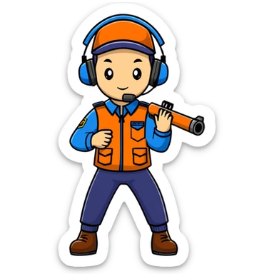 Team Fortress 2 Scout with blue uniform, headset, Boston accent, slim body, carrying scattergun, official character design sticker