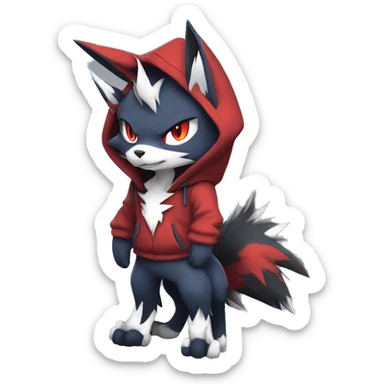 Edgy Cool Anthro Zoroark-Zangoose-Litten Fakemon Hoodie Full Body sticker