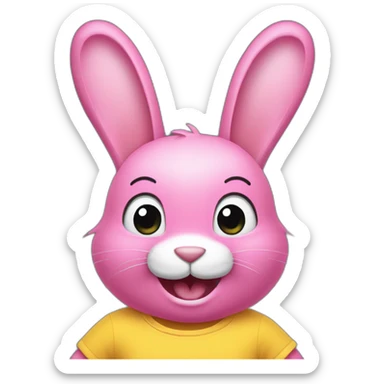 Pink rabbit winking wearing yellow tee shirt sticker