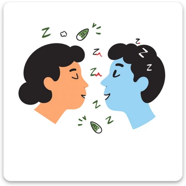 Sedative effect illustration: half-awake (orange) and half-asleep (blue) face profile with green sedative molecules slowing down red brain activity waves. Hand-drawn sleep icons (ZZZ) increasing in size as consciousness fades. Simple and clean sleep medicine concept. sticker