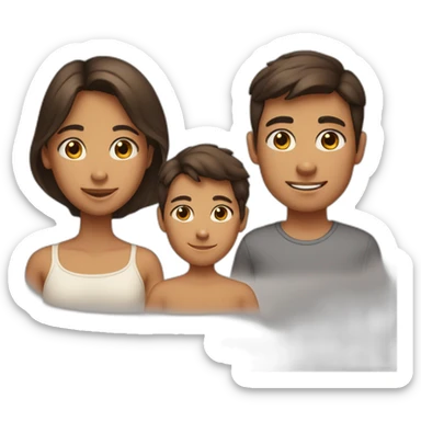 a tanned sister with brown hair, one white older brother with dark hair, one little brother with light hair sticker
