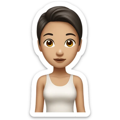 black brown hair asian clean girl with  sticker