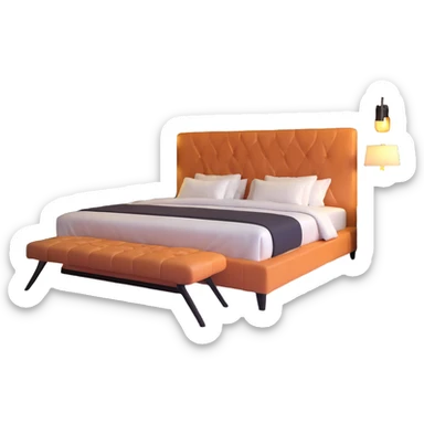 spacious modern bedroom with elegant furniture, mood lighting, king bed, stylish decor sticker