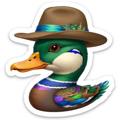 Create a mallard head which has a hat
 sticker