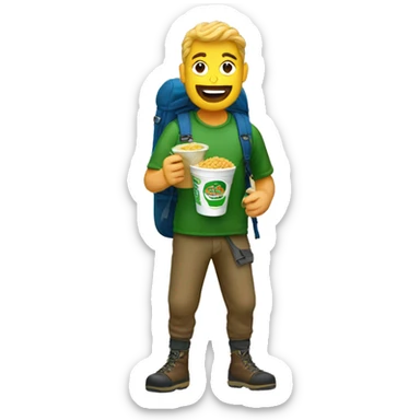 Hiker with a pot noodle sticker