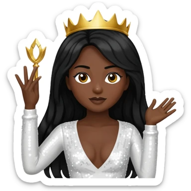 Victory from Vampirella with dark skin, long black hair, white sequin outfit sticker