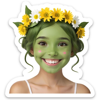 smiling girl with flower crown sticker