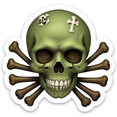 a poisonous cloud of gas, dark swamp color, with an image of a skull and two crossed bones behind the skull sticker