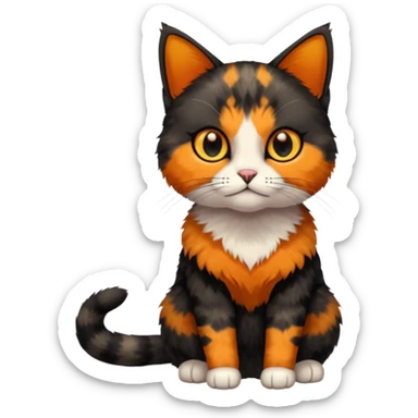 small tortoiseshell cat. only black and and orange. amber eyes. full body. no white fur! sticker