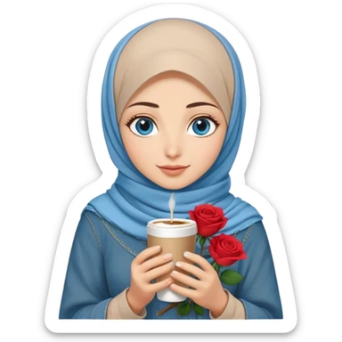 Turkish beautiful finish Konya two girls blue eyes with beige denim hijab islamic dress and had on her hand Rose Cold turkish coffee   sticker