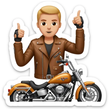 Biker on Harley motorcycle with his thumbs down sticker