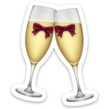 Two glasses of champagne cheering with burgundy bows sticker