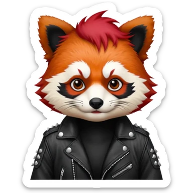 punk red panda with red and black hair sticker