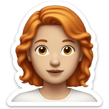 young white woman, shoulder length red hair, plump face sticker