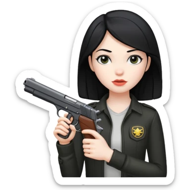 Girl with black hair and a gun  sticker