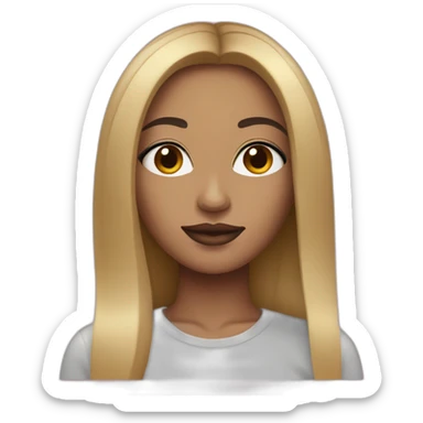 Tan woman with middle part black hair with blonde highlights and pink lips sticker