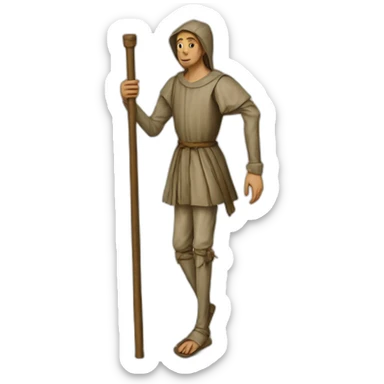 a person walking over stilts on both legs, not using arms, medieval sticker