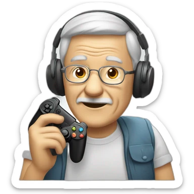 Old man holding a gaming controller and headphones sticker