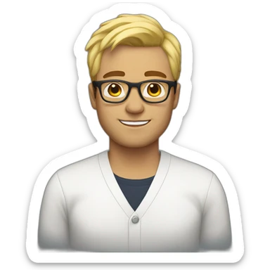 man with blonde hair, brown brows and glasses sticker
