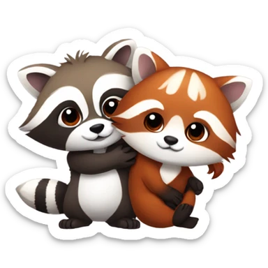 One male raccoon hugging a female red panda sticker