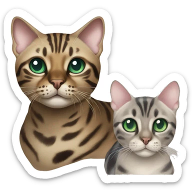 Seal Bengal cat with Blue eyes + charcoal Sepia bengal cat with Green eyes sitting  sticker