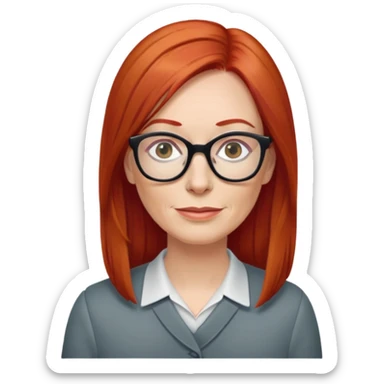 middle age Red head long straight hair pale skin wearing glasses sticker
