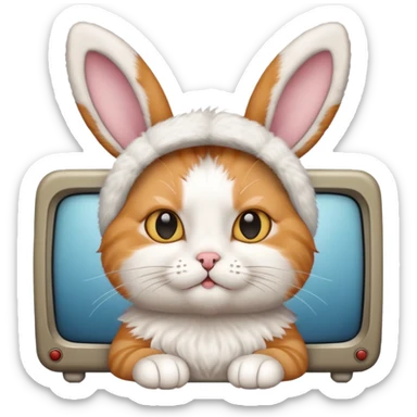 Cat with rabbit ears watching tv on a plane sticker