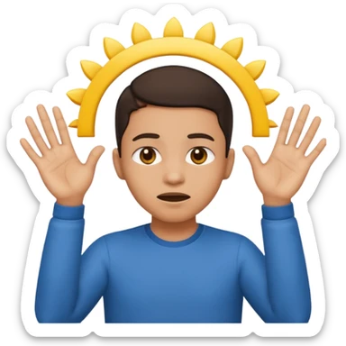 Nervous emoji + hands up emoji. Remove flow effects at the very top the of the hands palm forward so the head can be between the hands. Lightskin emoji sticker