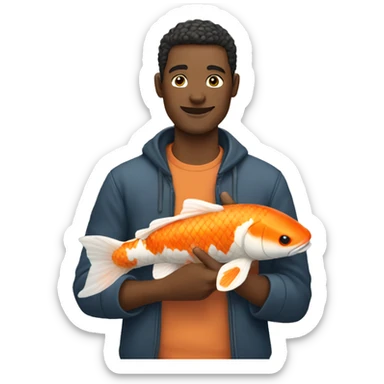 a man holding a koi fish  sticker