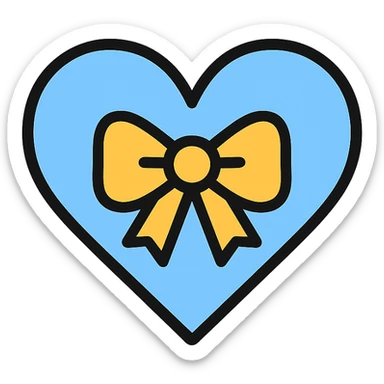 light blue heart with a bow, colorful outline style sticker
