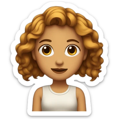 chica con pelo marrón , ondulado y hasta el pecho, con ojos marrones sticker