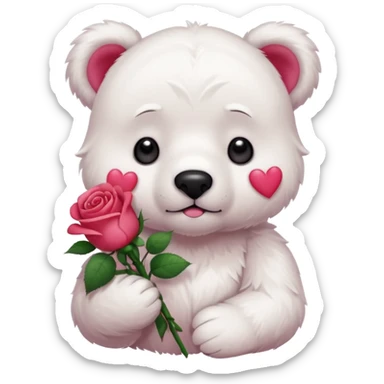 Cute white bear with sad puppy dog eyes holding roses  sticker