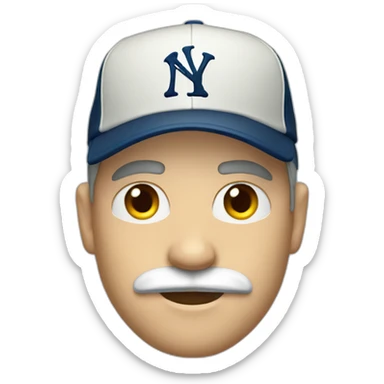 white man with sideburns and ny baseball cap and mustache sticker