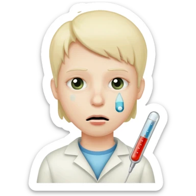 persona enferma con un termometro en la boca  sticker