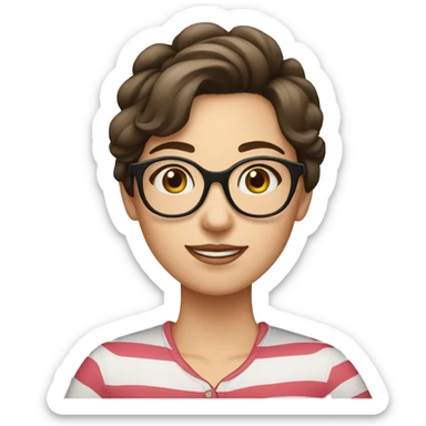 caucasian, brunette girl in striped shirt and glasses sticker