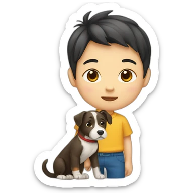 chinese boy with dog sticker
