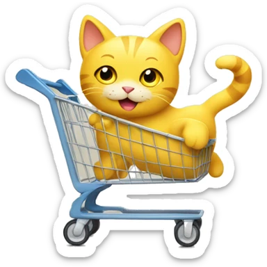Yellow cat bring yellow cart with happy vibes sticker