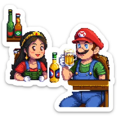 mario drinking beer with thai lady sticker