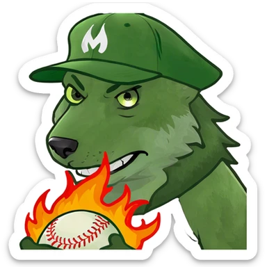 Wolf with fire around it and a softball sticker