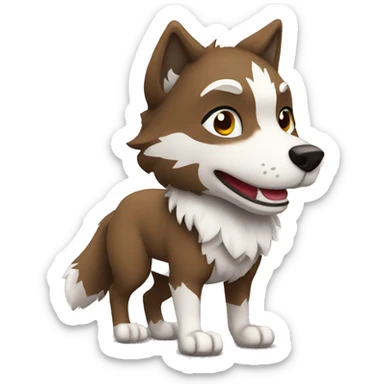 Brown and White Cartoon Chibi Wolf Full Body sticker
