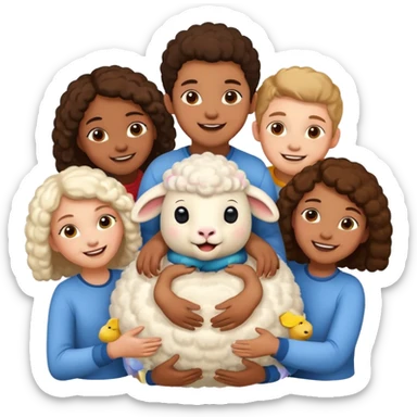 3 girls and 2 boys and a sheep sticker