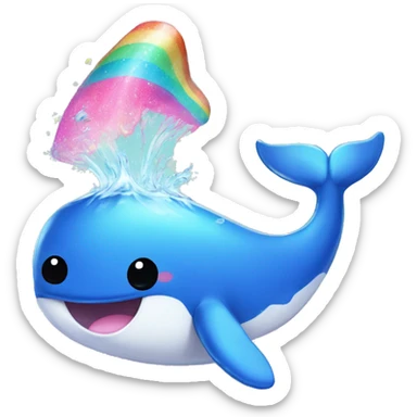 Kawaii baby whale splashing rainbow glitter water  sticker