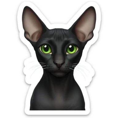 black sphinx cat with green eyes and a white spot on the nose sticker